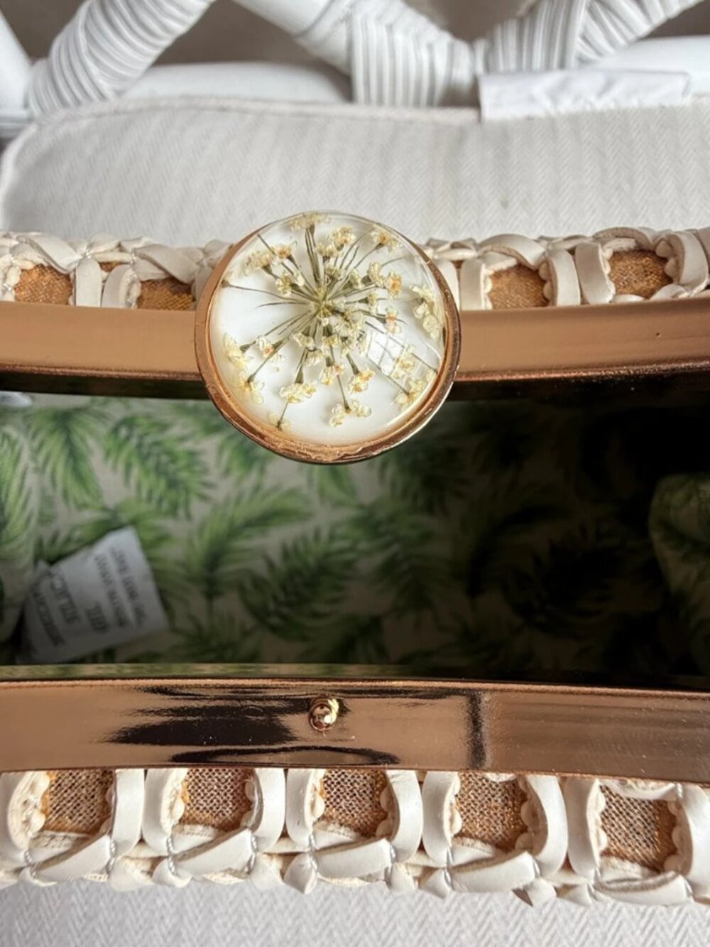 Tommy Bahama Woven Bamboo Handle Clutch Crossbody Chain Bag White Gold NWT - Picture 8 of 16